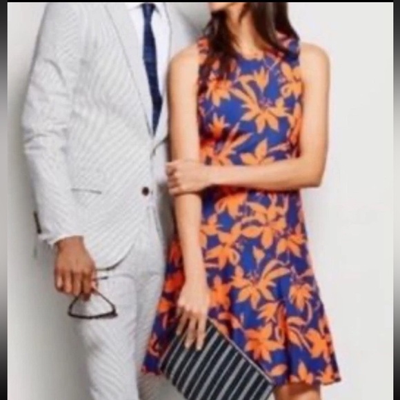J. Crew Fit and Flare Sleeveless Lightweight Cocktail Dress Blue + Orange size 4 - Picture 2 of 4